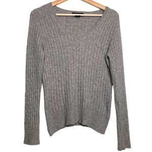 Grace 100% Cashmere Gray Cable Knit V-neck Sweater Size Medium M
